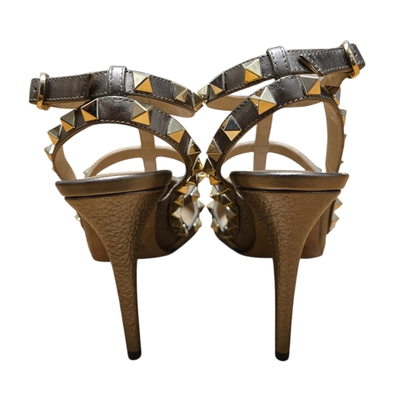 Valentino Tan Rockstud Heels with Pointed Toe Metalic Gold Size 37.5 - Picture 6 of 12